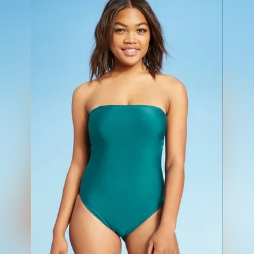 Shade & Shore Teal One Piece Strapless Swimsuit